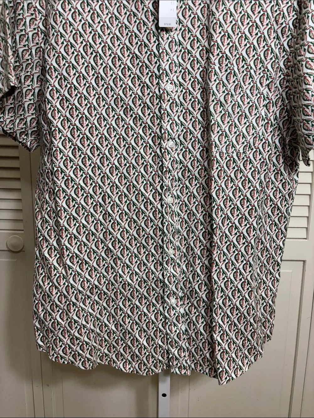 NWT J.Crew Short Sleeves Linen Shirt Abstract Block Print Button Up XL